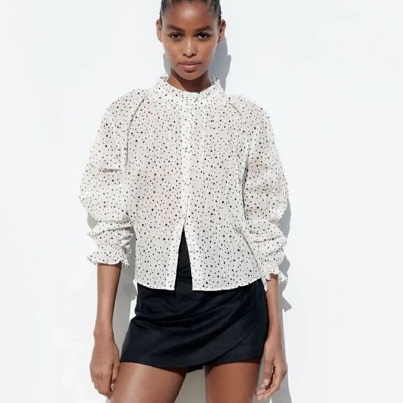 ZARA POLKA DOT BLOUSE - Picture 1 of 9